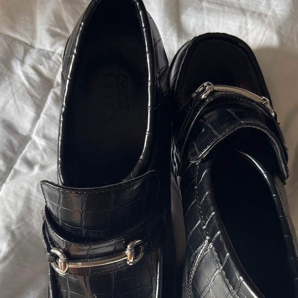ASOS Black Croc-Embossed Platform Loafers - Picture 5 of 6